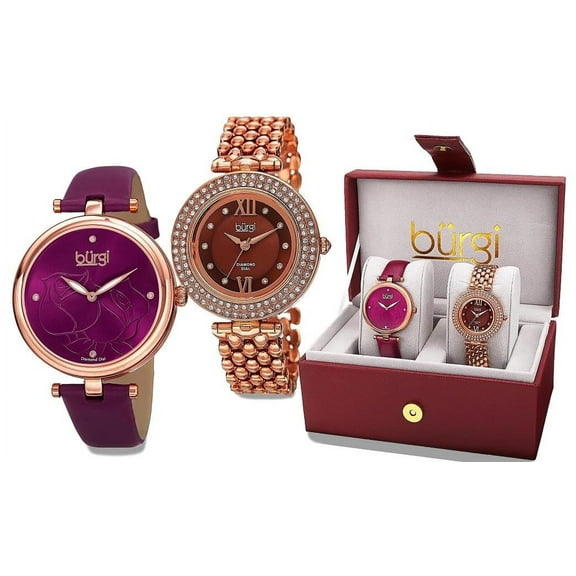 Burgi BUR152RG Diamond Markers Crystal Accented Rosetone Womens Watch Set