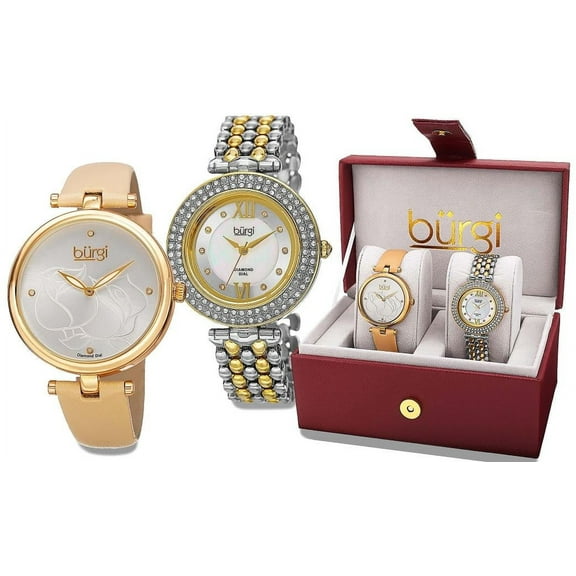 Burgi BUR152YG Swiss Quartz Diamond Markers Crystal Accented Womens Watch Set