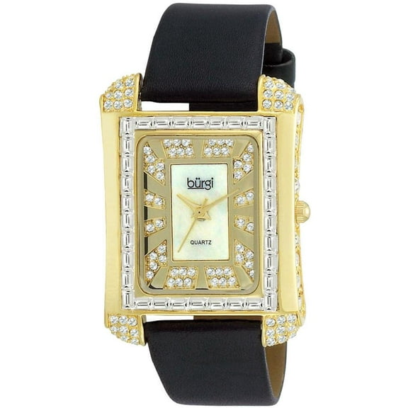 Burgi Women's BUR063YG Rectangular Mother-Of-Pearl Crystal Watch