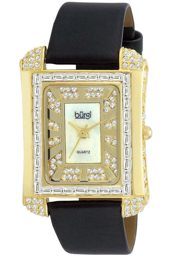 Women's BUR063YG Rectangular Mother-Of-Pearl Crystal Watch