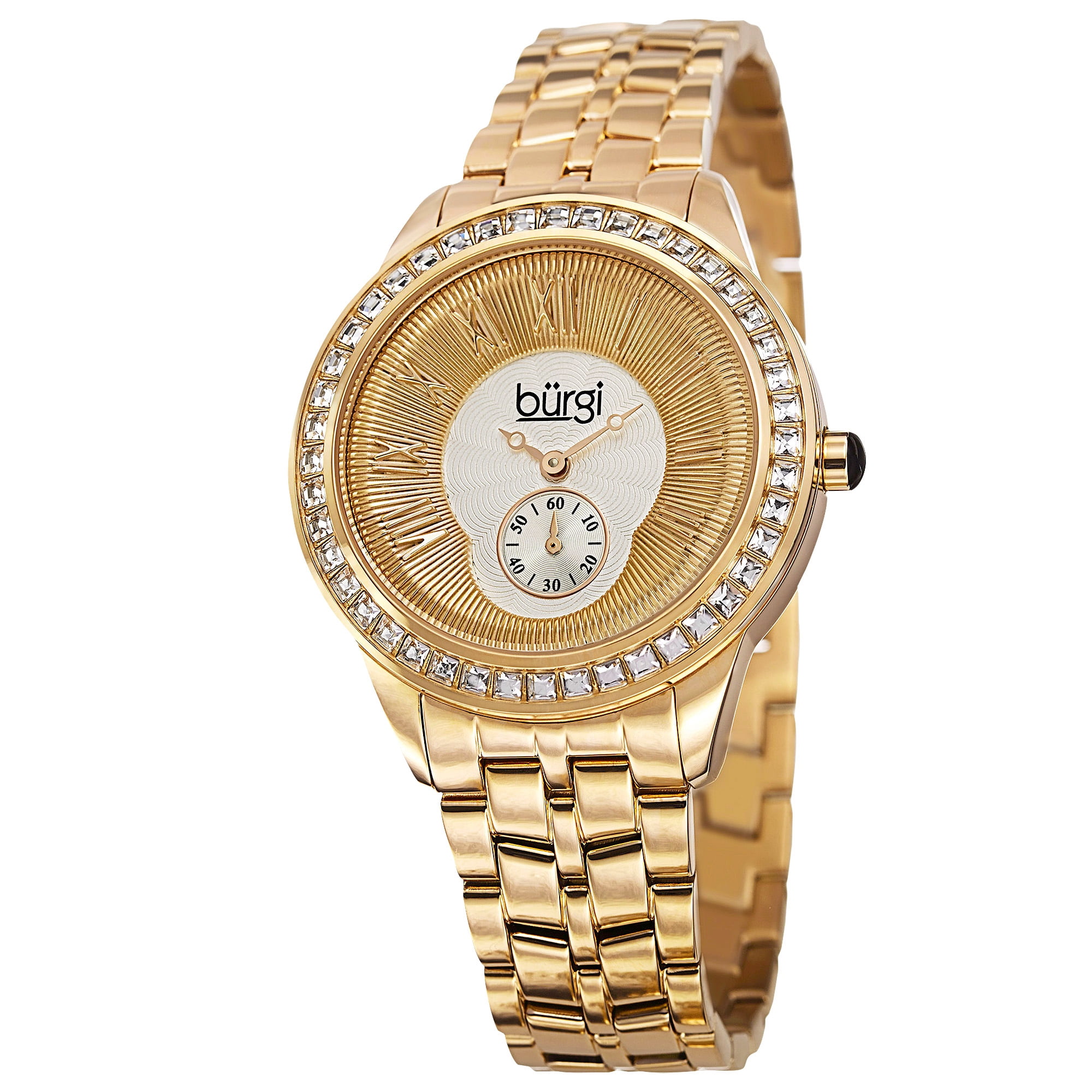 Burgi Women's Swiss Quartz Crystal Bezel Stainless Steel Gold-Tone