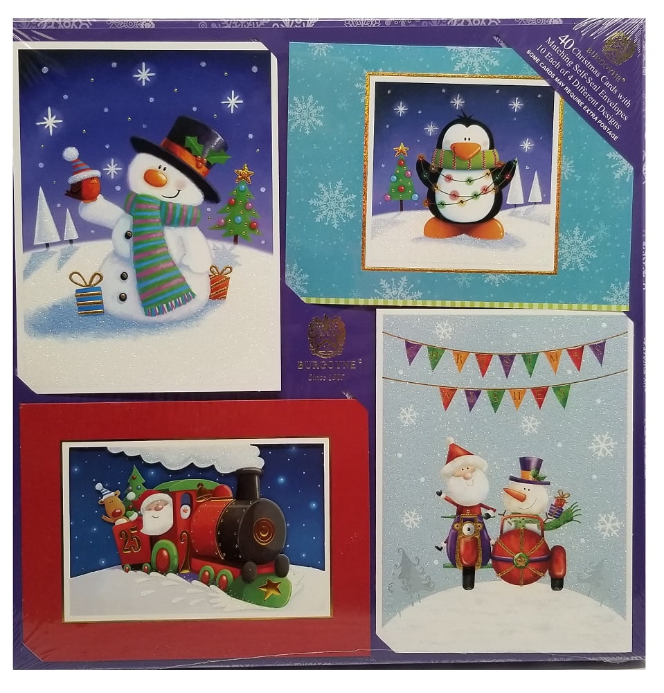 Burgoyne 40 Christmas Cards with Matching SelfSeal Envelopes Snowman