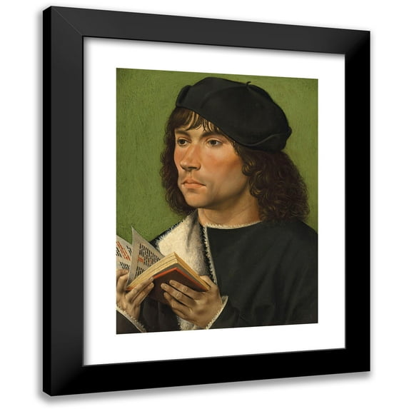 Burgundian Master 11x14 Black Modern Framed Museum Art Print Titled - Portrait of a Man Holding a Prayer Book (circa 1480)