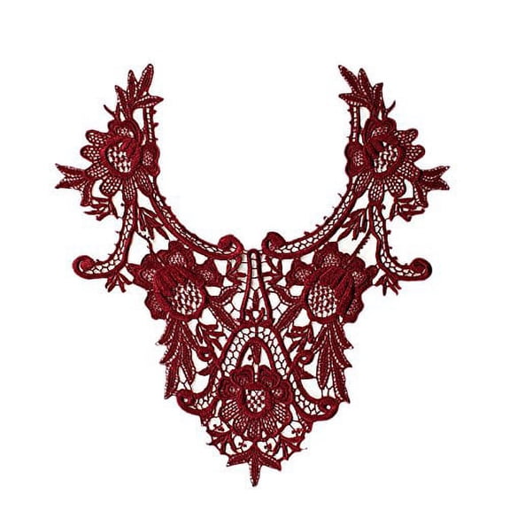Burgundy 11.25"x12" Venice Lace Embroidered Bridal Bodice Patch Motif by Piece