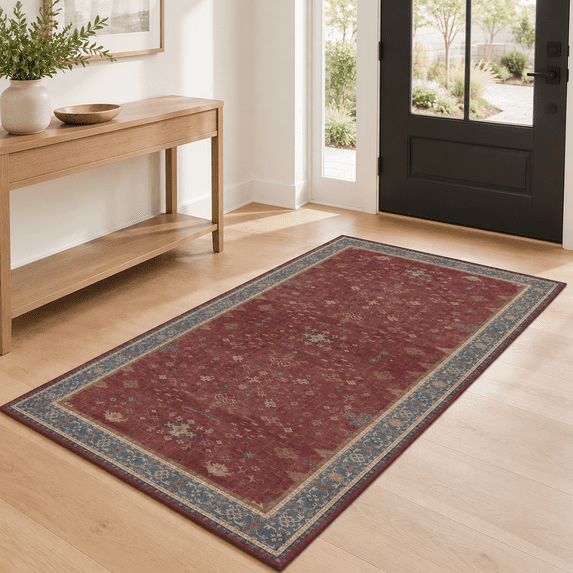 Maroon Check Rug Burgundy 2x4 Washable Entry Rug Foride House Kitchen Floor Thin Door ...
