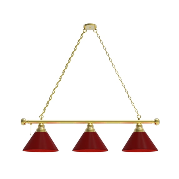 Burgundy 3 Shade Billiard Light with Brass Fixture