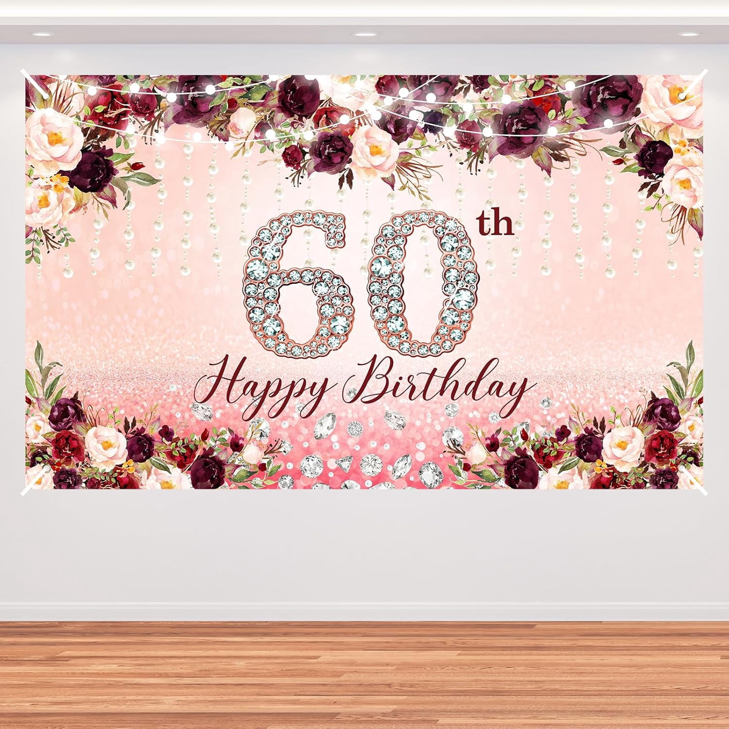 Happy 60th Birthday Banner – Glitzer Roségold, 150x90 Cm Für Geburtstagsdeko & Fotohintergrund
