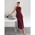 thumbnail image 1 of Burgundy A-Line Maxi Dress With Ruched Waist, Sleeveless Design, And Side Slit For Casual Summer Wear, 1 of 6