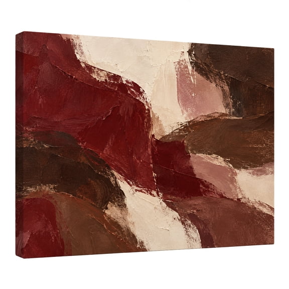 Burgundy Abstract Canvas Wall Art, Brown and Cream Textured Geometric Artwork, Modern Earth Tone Wall Decor for Living Room Bedroom Office, 10x8 Inch
