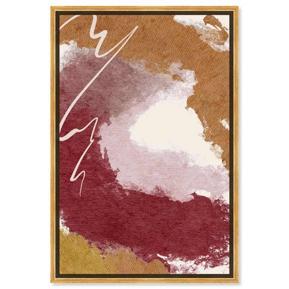 Burgundy And Cork Boho Abstract Wall Art Canvas Wall Art by Art Remedy, Gold Floater Frame, 37.5" x 55.5"