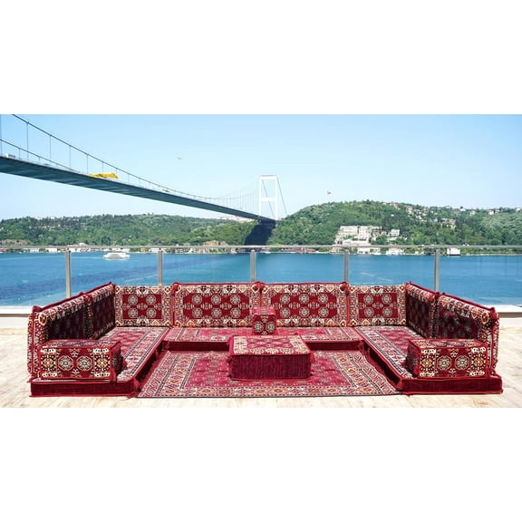 Burgundy Arabic Floor Pillows, Sleeper Sofa, Diwan Sofa, Turkish Sofa Seating, Sofa Bed, Floor Seating Sofa, Arabic Majlis, Floor Cushions