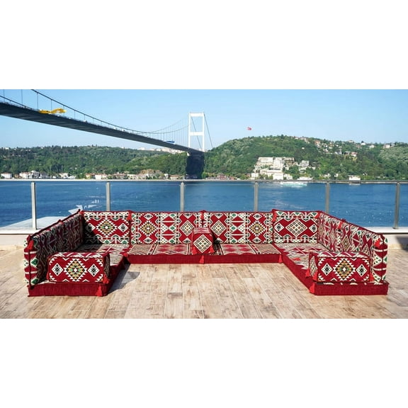 Burgundy Arabic Floor Seating, Arabic Majlis, Floor Cushion Seating for Adults, Futon Sofa Bed, Sleeper Sofa Bed for Living Rooms