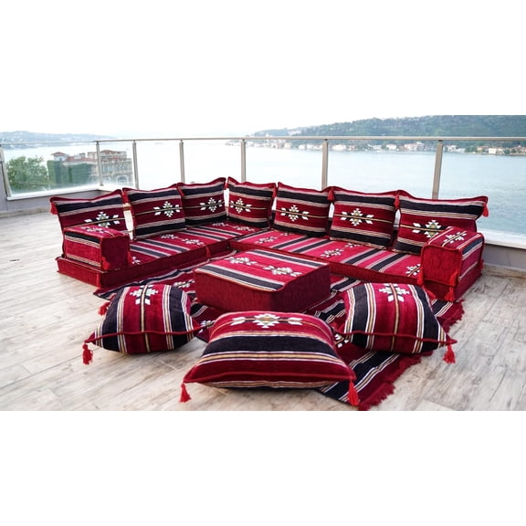 Burgundy Arabic Majlis, Floor Seating Cushion for Adults, Futon Sofa Bed, Sectional Sofa, Turkish Sofa, Foldable Sofa Couch, Sleeper Sofa Bed