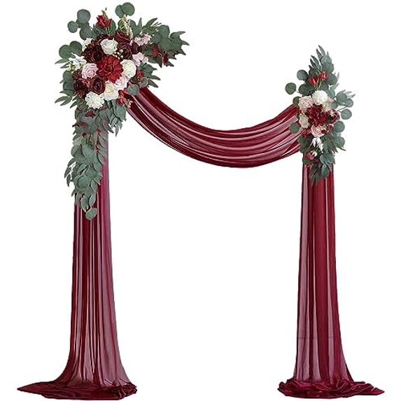 Burgundy Artificial Wedding Arch Flowers Kit (Pack of 3) with 26Ft Burgundy Shiny Arch Draping Fabric for DIY Wedding Party Ceremony Reception Backdrop Floral Decoration