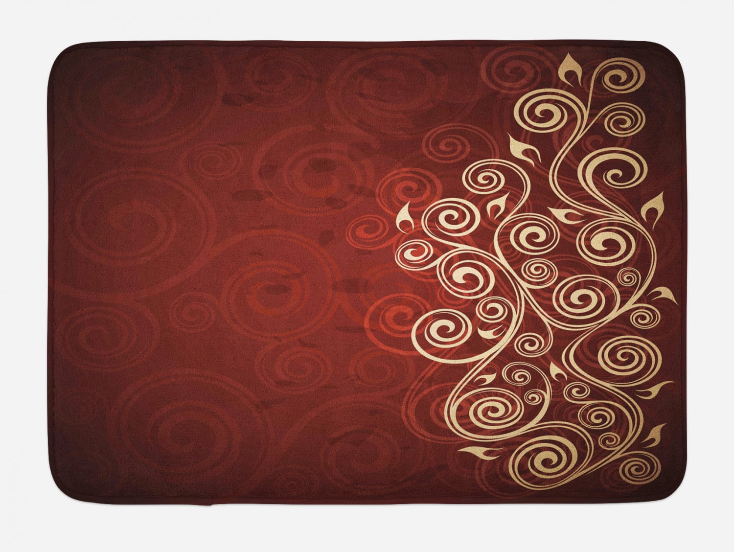 Burgundy and Cream Floral Swirl Low Pile Bath Mat