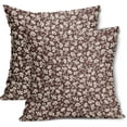 thumbnail image 1 of Burgundy Beige Daisy Floral Pillow Covers 18X18 Inch Vintage Flowers Decorative Pillow Cases Set of 2 Block Print Cotton Linen Throw Pillows Farmhouse Decor For Sofa Couch Porch Bed Cushion Outdoor, 1 of 6