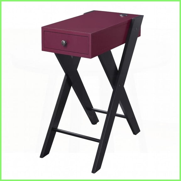 Burgundy & Black Coffee Table with Drawer & USB Ports Sturdy X-Legs for Living Room & Bedroom