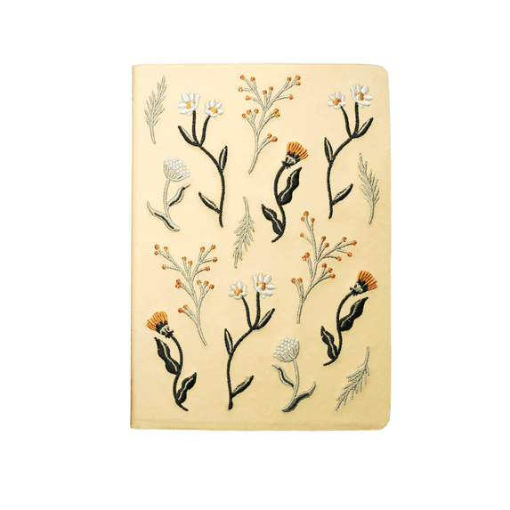 Denik Autumn Garden Embroidered Creative Journals with Satin Ribbon Bookmark, Multicolor, 5.75 in x 0.79 in, 144 Pages