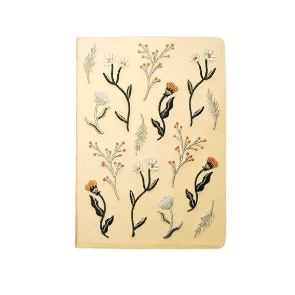 Denik Autumn Garden Embroidered Creative Journals with Satin Ribbon Bookmark, Multicolor, 5.75 in x 0.79 in, 144 Pages