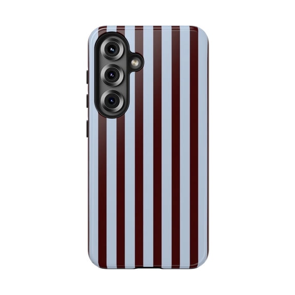 Burgundy Blue Stripe Tough Phone Case, Bold Striped Dual Layer Protective Cover for Everyday Use Compatible with Samsung Galaxy S24 Plus