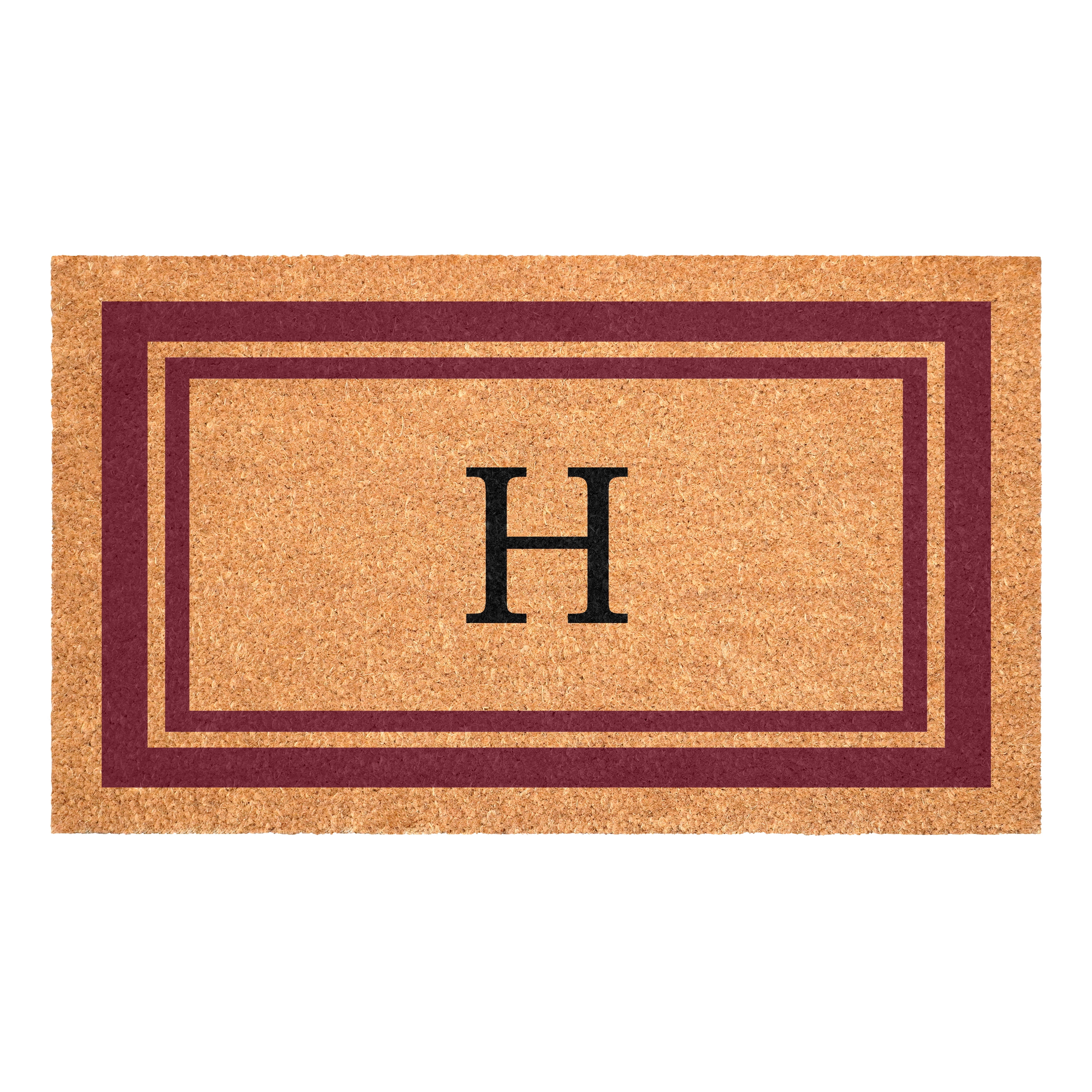 Burgundy Border Monogram Doormat (Letter H)