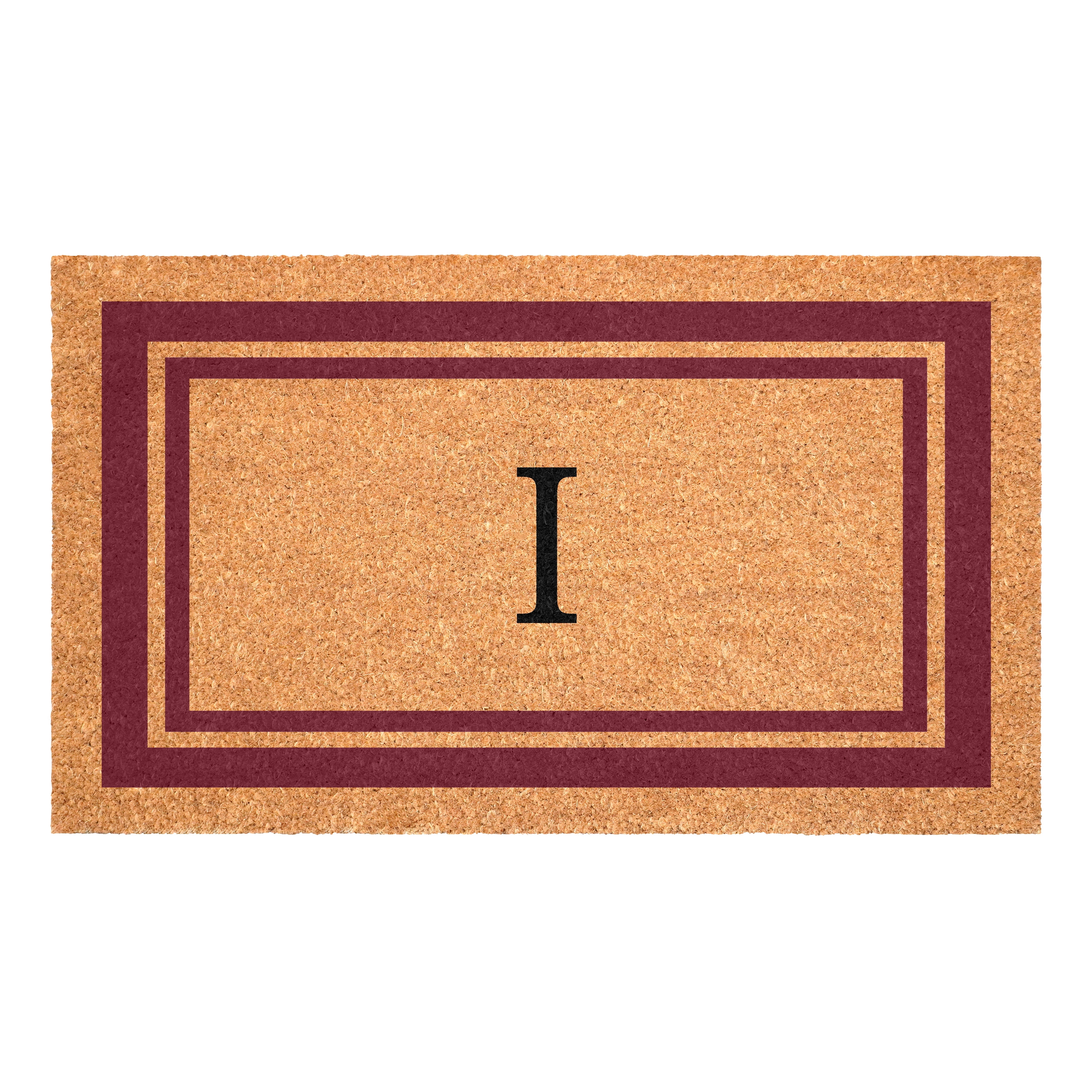Burgundy Border Monogram Doormat (Letter I)