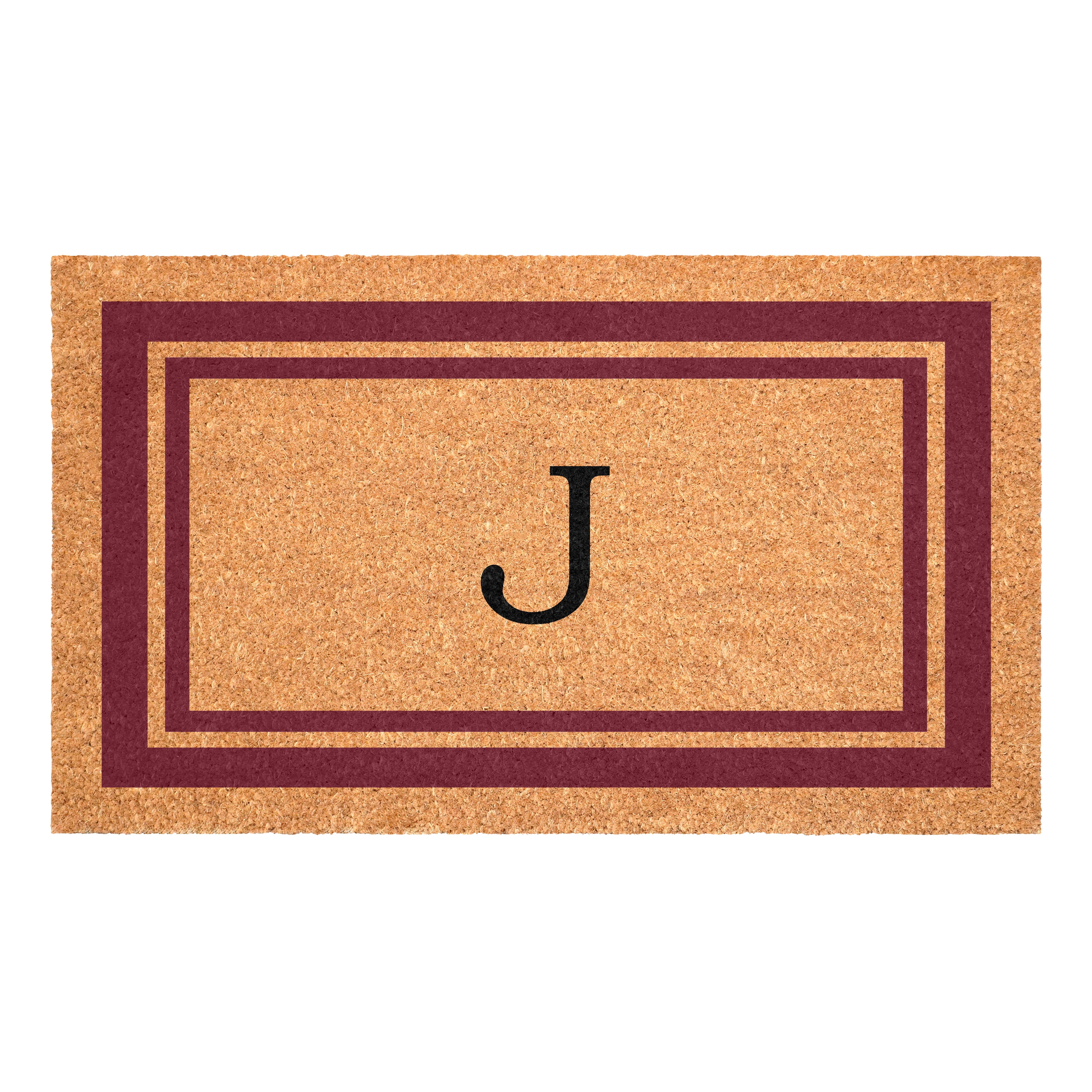Burgundy Border Monogram Doormat (Letter J)