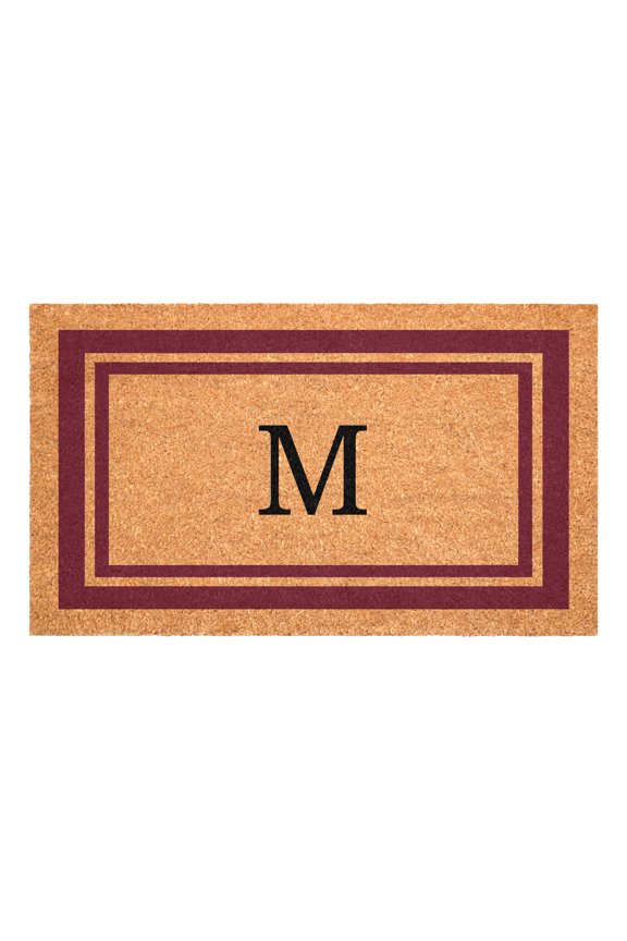 Burgundy Border Monogram Doormat (Letter M)
