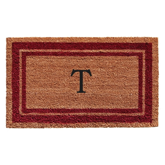Burgundy Border Monogram Doormat (Letter T)