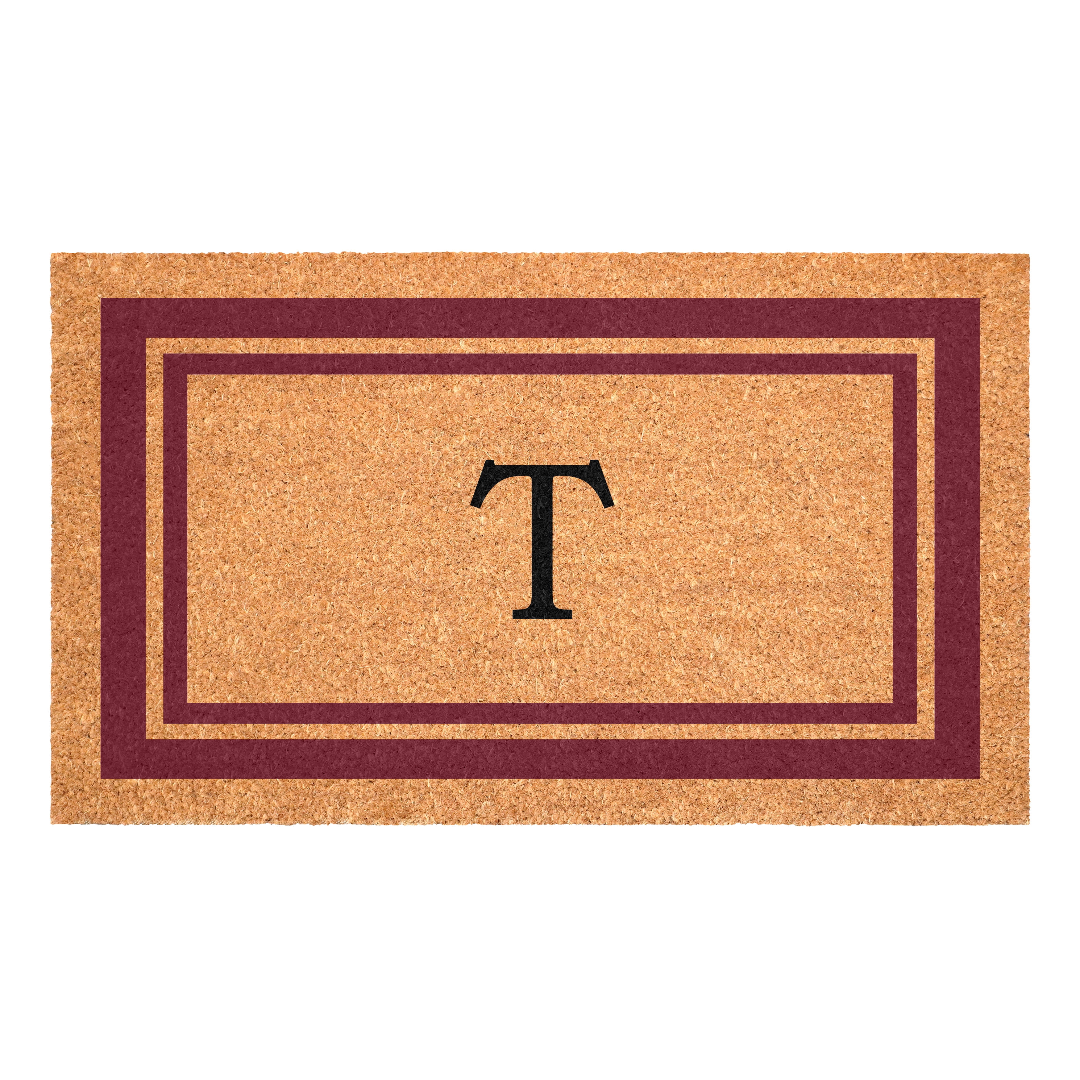 Burgundy Border Monogram Doormat (Letter T)