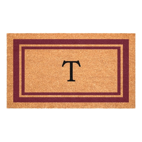 Burgundy Border Monogram Doormat (Letter T)