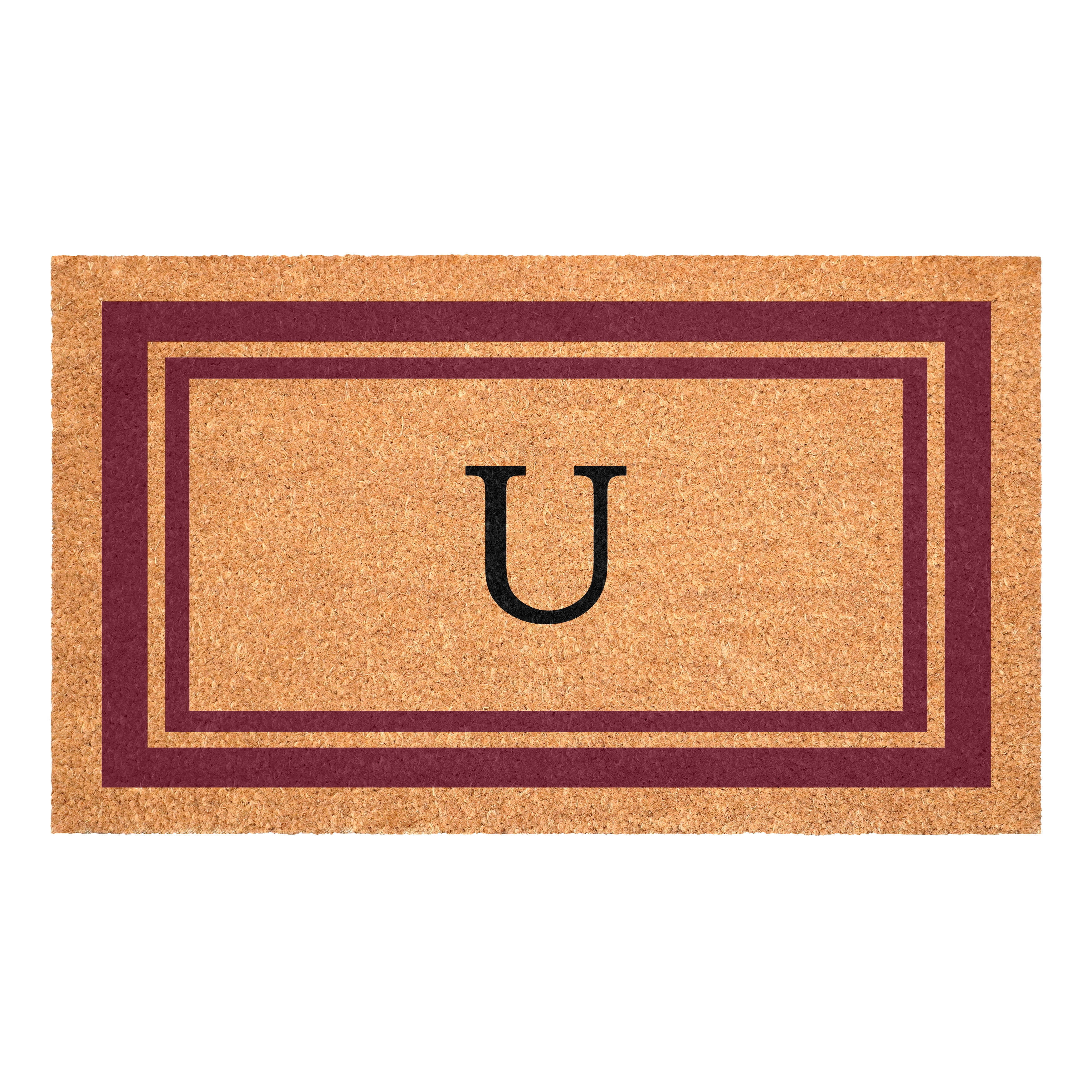Burgundy Border Monogram Doormat (Letter U)