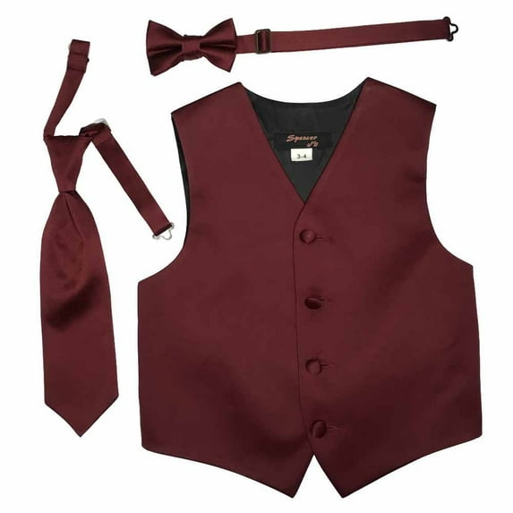 Burgundy Boys Satin Vest Spencer J - Boys 1-2