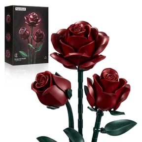 SupreOwls Burgundy Rose Building Block Sets, Botanical Flower Kit for Adults, 152 Pcs, Abs Plastic Artificial Flower, Gothic Home Decor