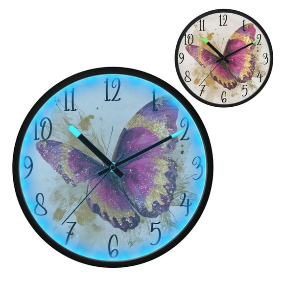 Burgundy Butterfly Luminous Wall Clock with Sound-Activated LED 12-Inch Silent Acrylic Timepiece for Bedroom Livingroom or Office