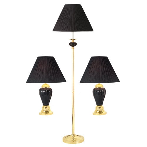 Burgundy Ceramic Table and Floor Lamp, Set of 3