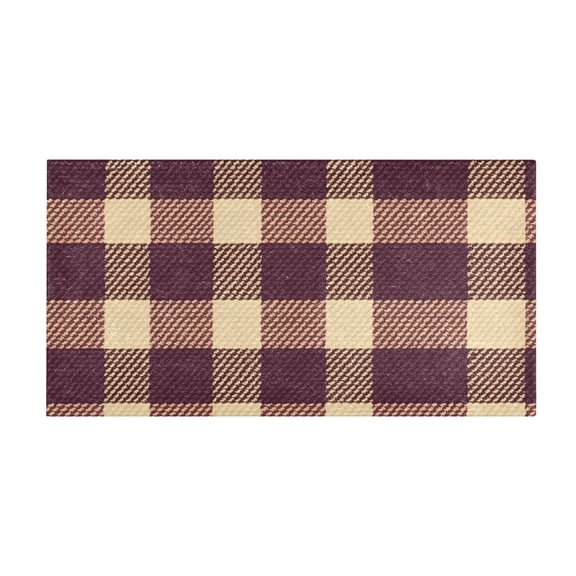 Burgundy Checkered Pattern Bath Mat 39x20 Inch Soft Absorbent Non-Slip Plush Bathroom Rug for Floor