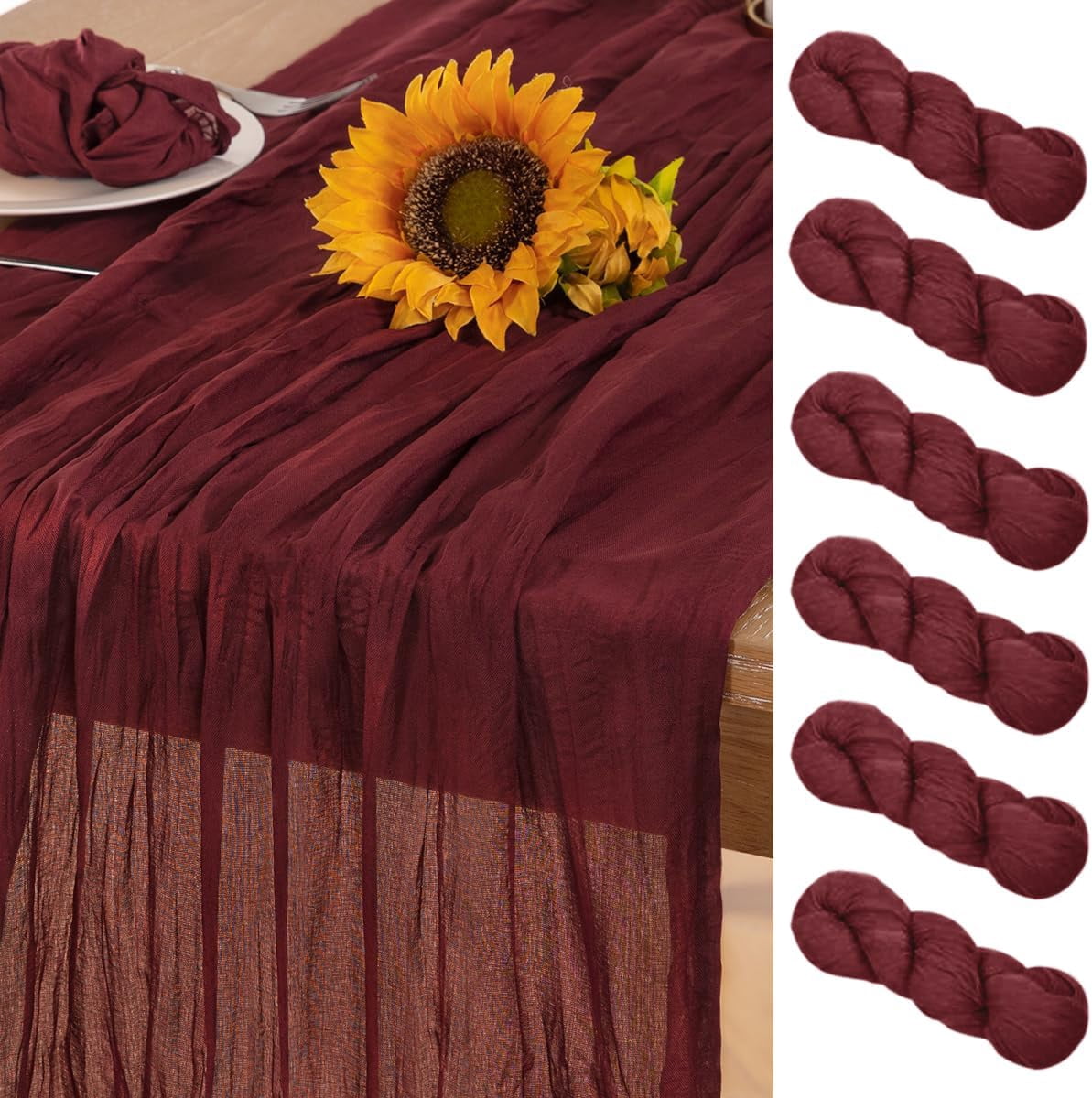 Burgundy Cheesecloth Table Runner 6 Pack Summer Sheer Red Cheese Cloth ...