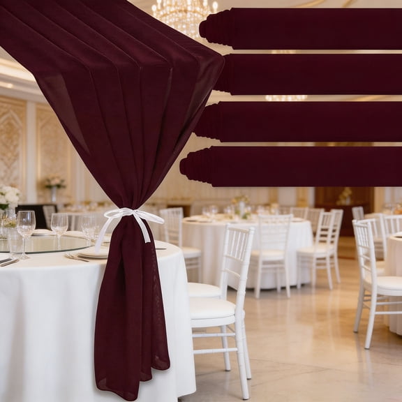 Burgundy Chiffon Table Runner 12029 Inch, Semi-Sheer Gauze Table Runner for Wedding Arch Draping, Bridal Shower, Banquet, Romantic Rustic Farmhouse Dining Table Decor