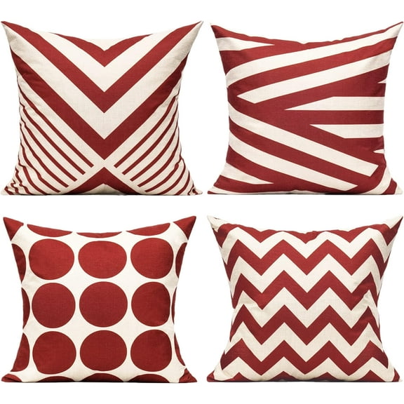 Burgundy Christmas Red Fall Throw Pillow Covers Cases Outdoor Decorative Cushion Home Accent Decor 16 x 16 Set of 4 for Couch Sofa Patio Decorations