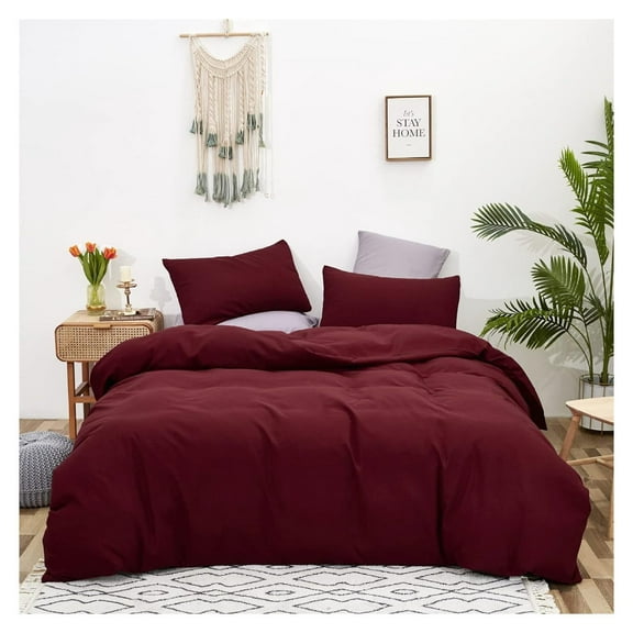 Burgundy Comforter Full Size Dark Red Bedding Set Soft Pure Burgundy Comforter Set Durable Burgundy 3 PCs Bed Set 1 Comforter with 2 Pillowcases Full(80''*90'')