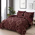 thumbnail image 1 of Burgundy  Comforter Set 7-Piece Damask Bedding with Sheets and Shams, 1 of 8