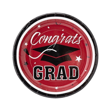 Burgundy Congrats Grad Paper Dessert Plates, Party Supplies, Graduation, 25 Pieces