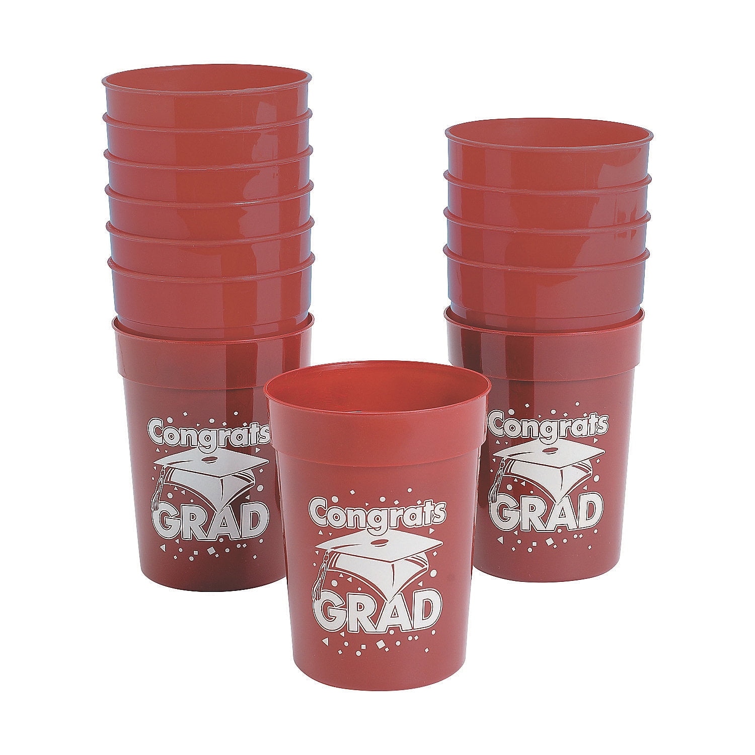Burgundy "Congrats Grad" Plastic Cup Party Supplies 12 Pieces
