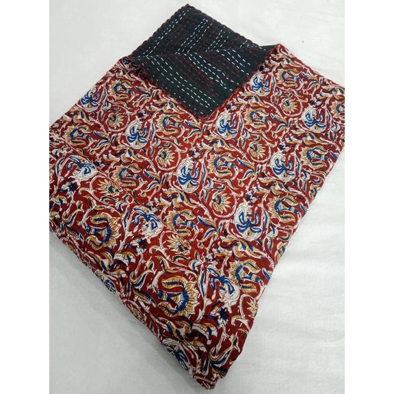 Burgundy Cotton Kantha Quilt Handmade Kantha Quilt King Size