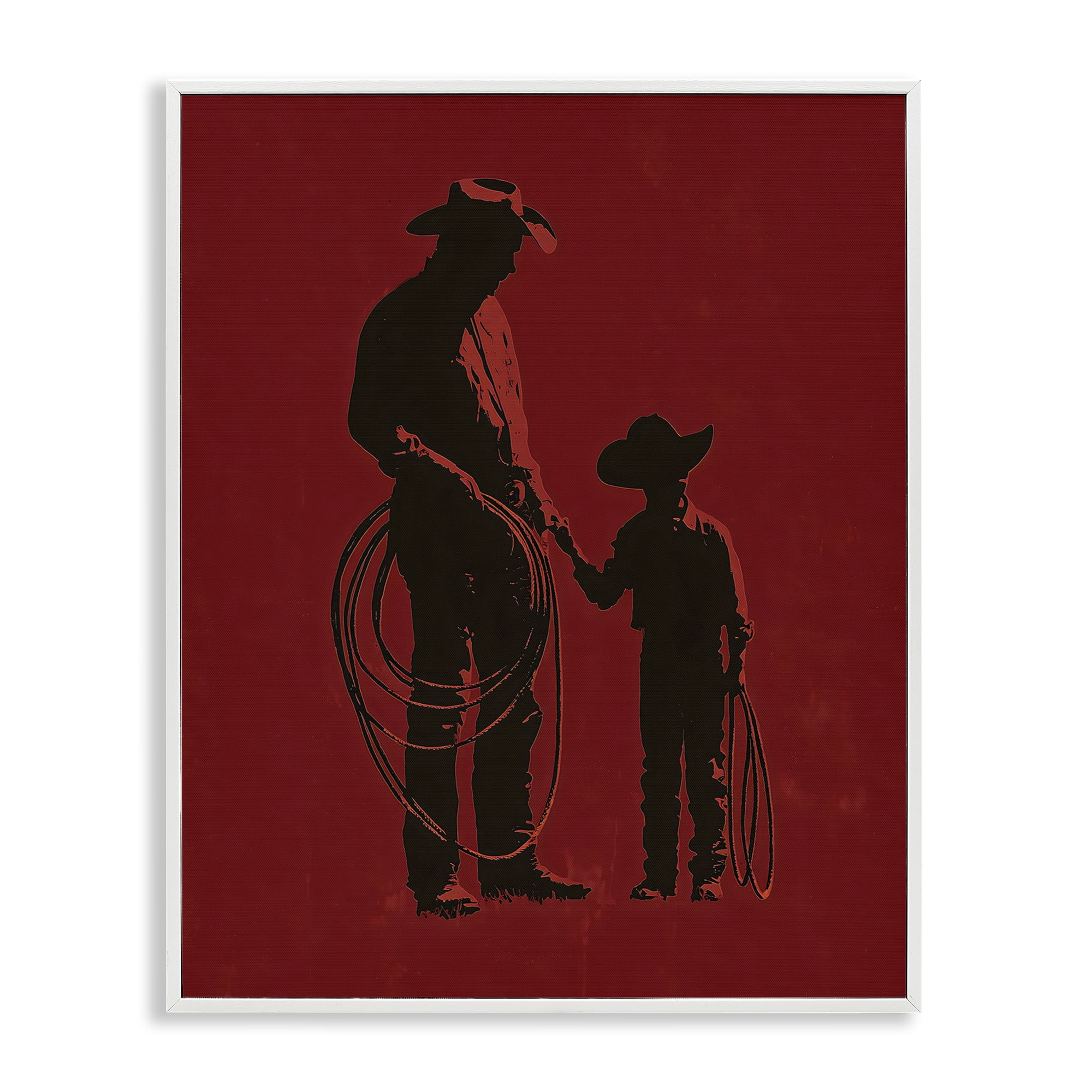 Burgundy Cowboy Father & Son White Framed Giclee Art, design by Arlington Prints