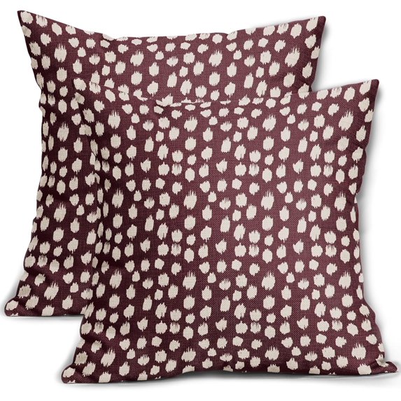 Burgundy Cream Dots Pillow Covers 18x18 Set of 2 Boho Design Polka Dot Throw Pillows Modern Trendy Print Outdoor Decorative Pillowcase Square Linen Cushion Cases Decor for Sofa Couch Bed