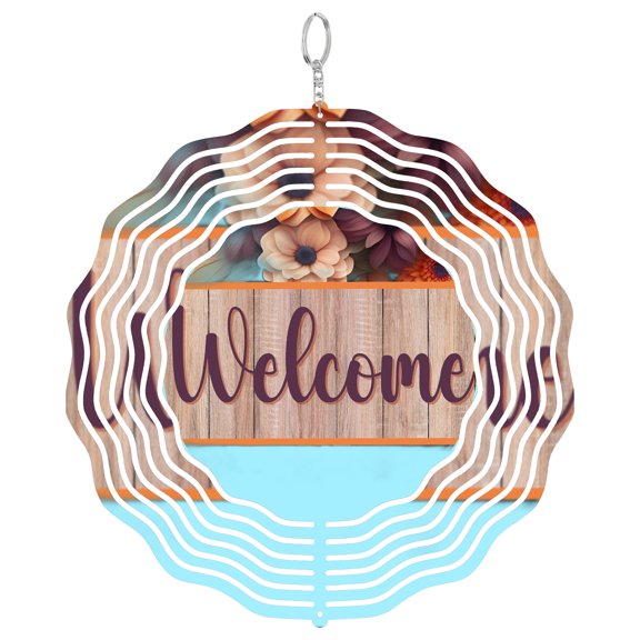 Burgundy Cream Fall Flower 3D Wind Spinner Stainless Steel Kinetic Art Autumn Welcome Round