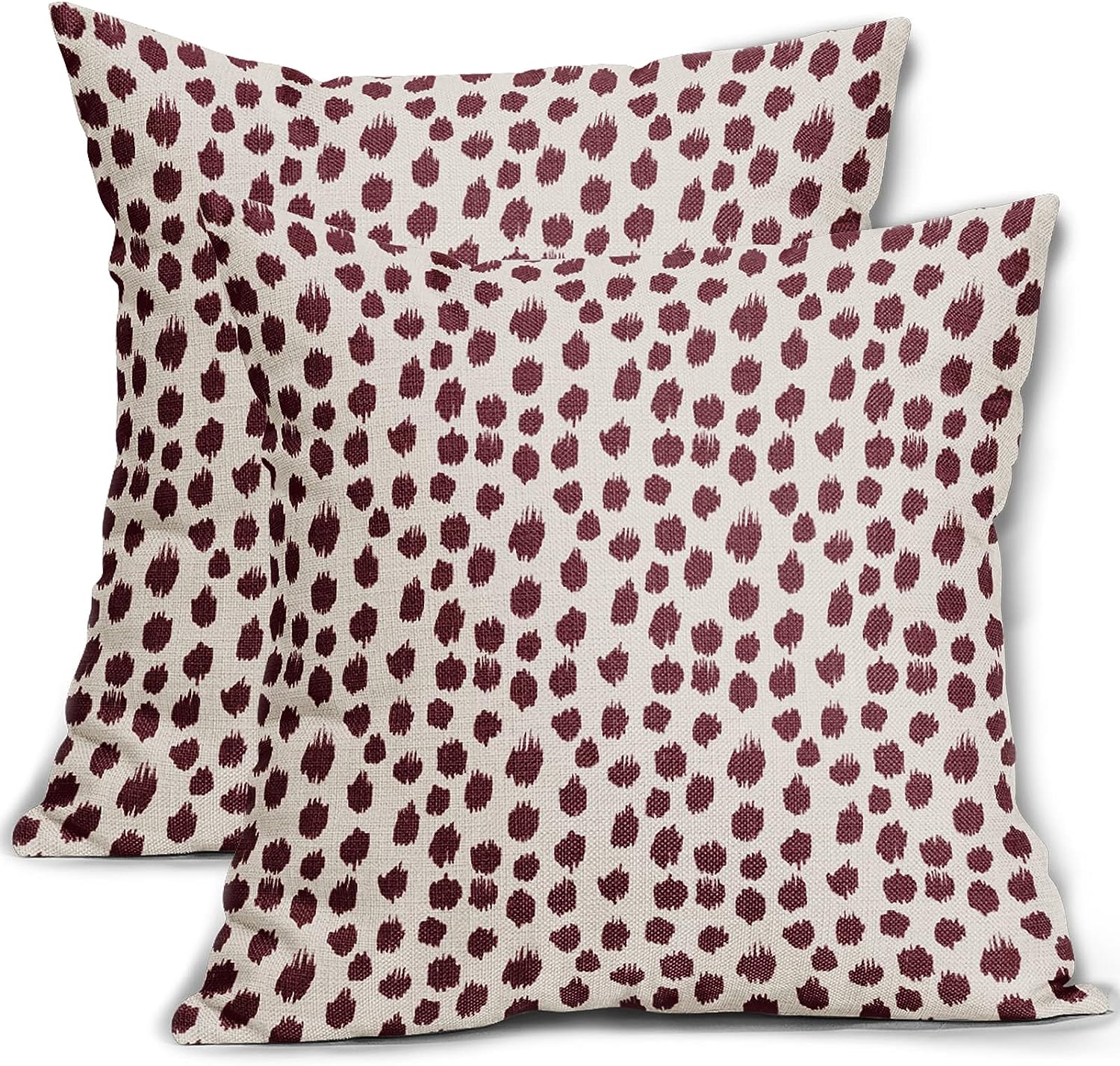 Burgundy Cream Pillow Covers 18x18 Set of 2 Boho Design Polka Dot Throw Pillows Modern Brush Strokes Print Decorative Outdoor Pillowcase Square Cushion Cover Linen Pillow Case for Home Sofa Couch Bed