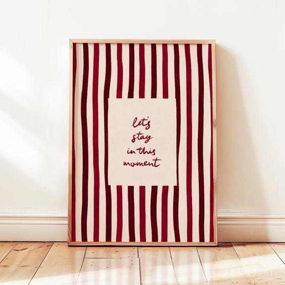 Burgundy Crimson Minimalist Retro Let's Stay Here Typography Wall Art, Unframed Poster